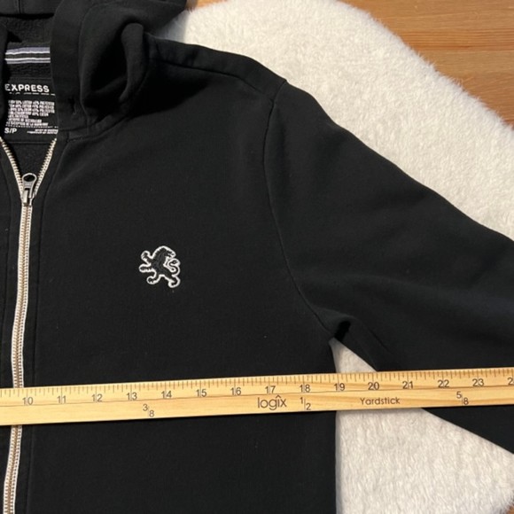 Express Black Full Zip Ribbed Hem Kangaroo Pocket Hoodie Sweater Size S/P - Picture 7 of 8